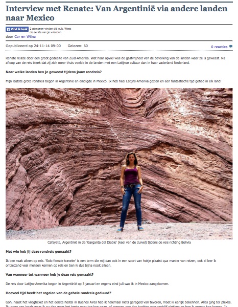 Wereldwijzer Reisforums, Interview met Renate: Van Argentinië via andere landen naar Mexico / November 2014
