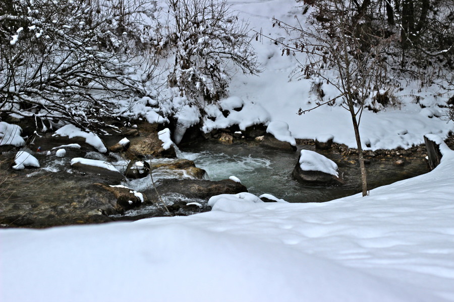 snowy river in canazei